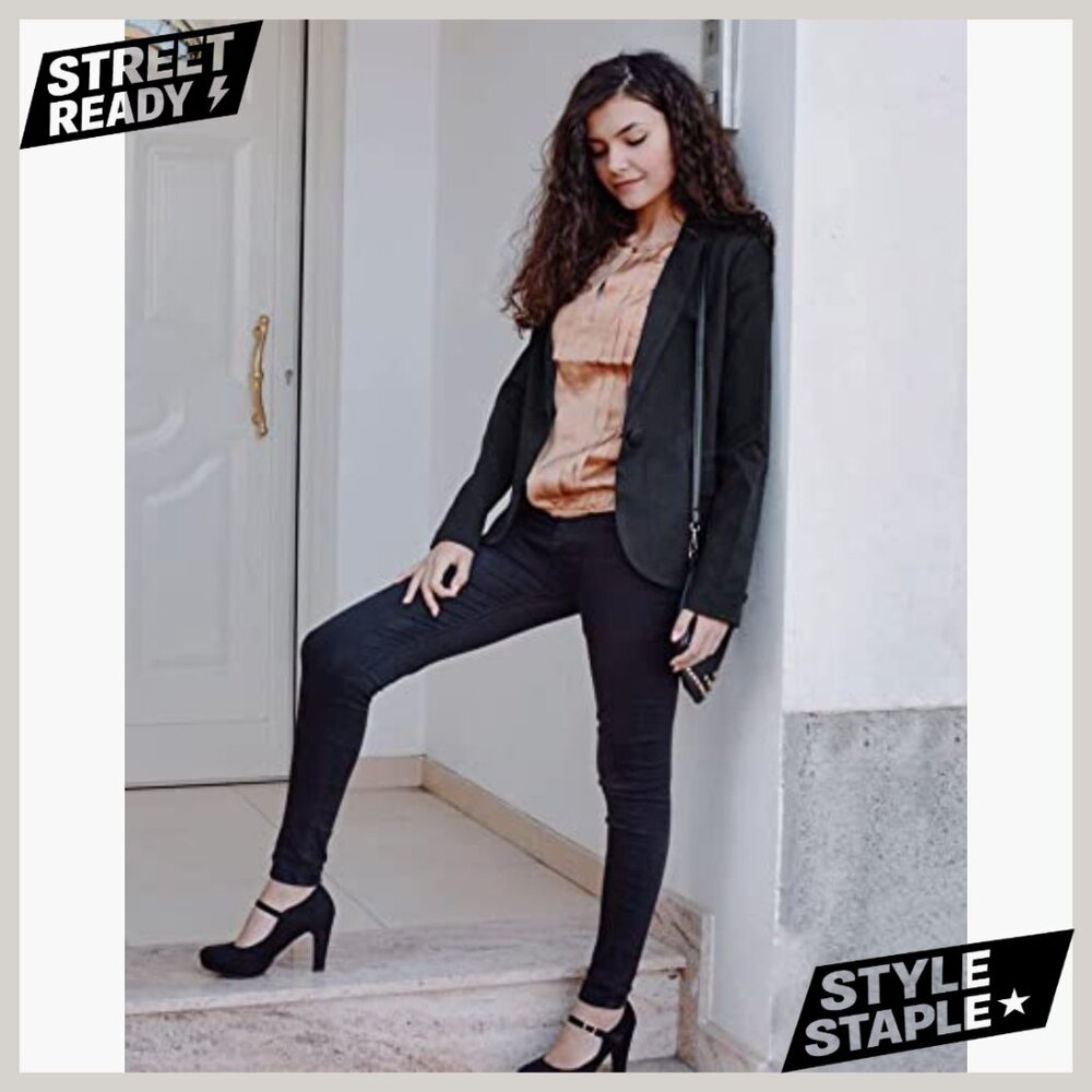 Notched Lapel Blazer Jacket Polyester Work Office… - image 4